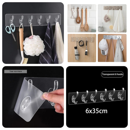 Self-adhesive Transparent 6 Hook Patti