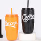 500ml Double Layer Coffee Mug, Outdoor Thermos Cup, Portable Insulated Water Bottle With Straw