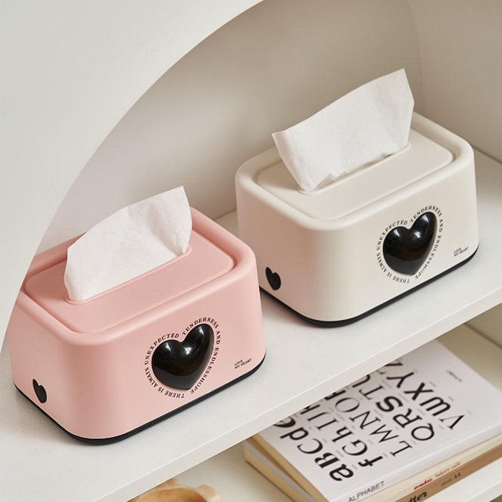 1pc INS Heart-shaped Tissue Box Living Room And Bedroom Decoration Creative Desktop Tissue Storage Box Spring Drawstring Box