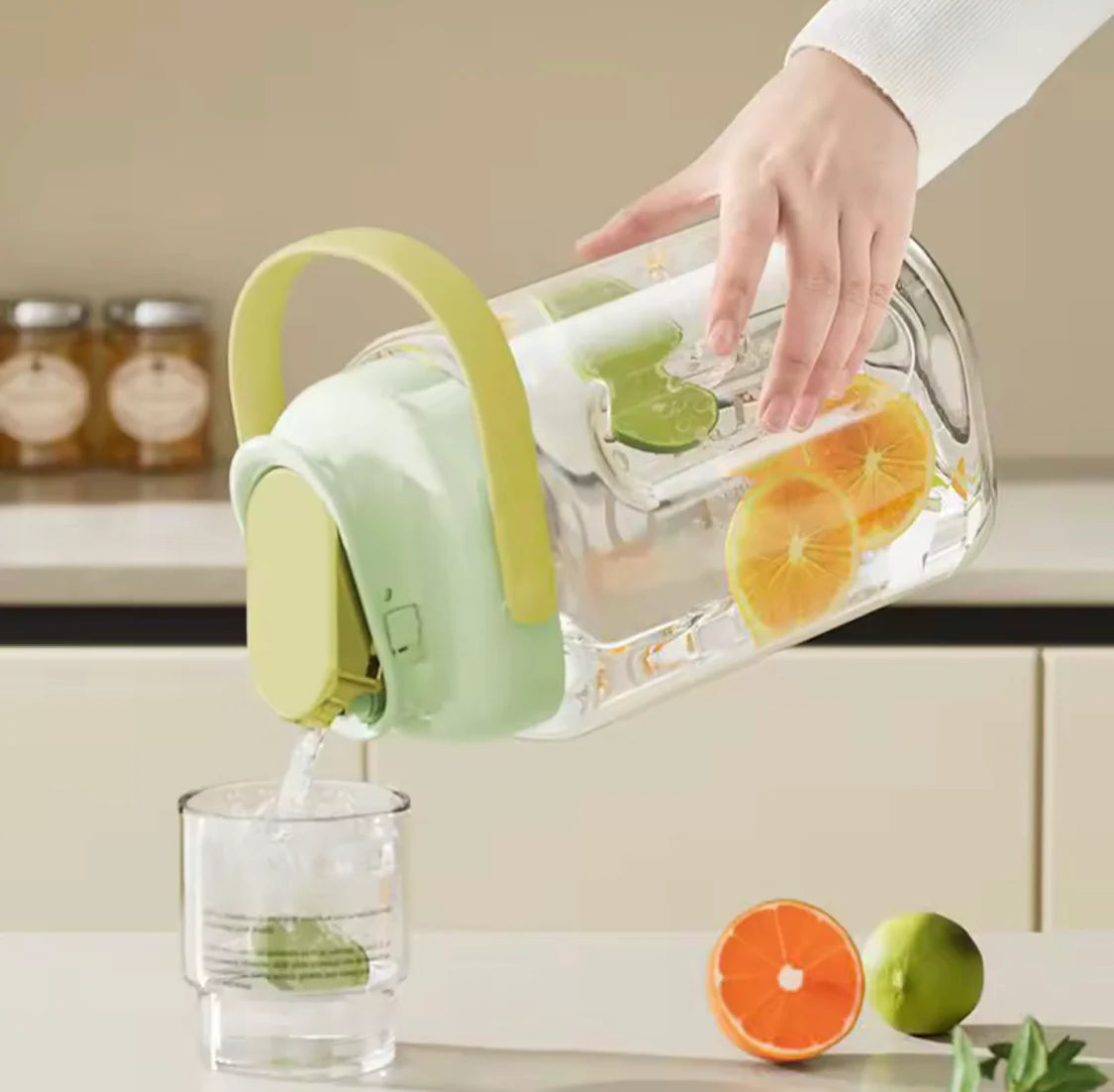 3.5L Refrigerator Water Bottle Kettle With Tap, Large Capacity Glass Water Bottle, Cool Water Bucket Dispenser