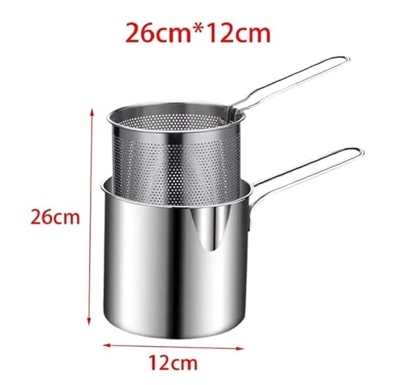 Small Deep Frying Pot with Basket 1200Ml Stainless Steel Fryer Pot with Long Handle Mini Deep Oil Fryer