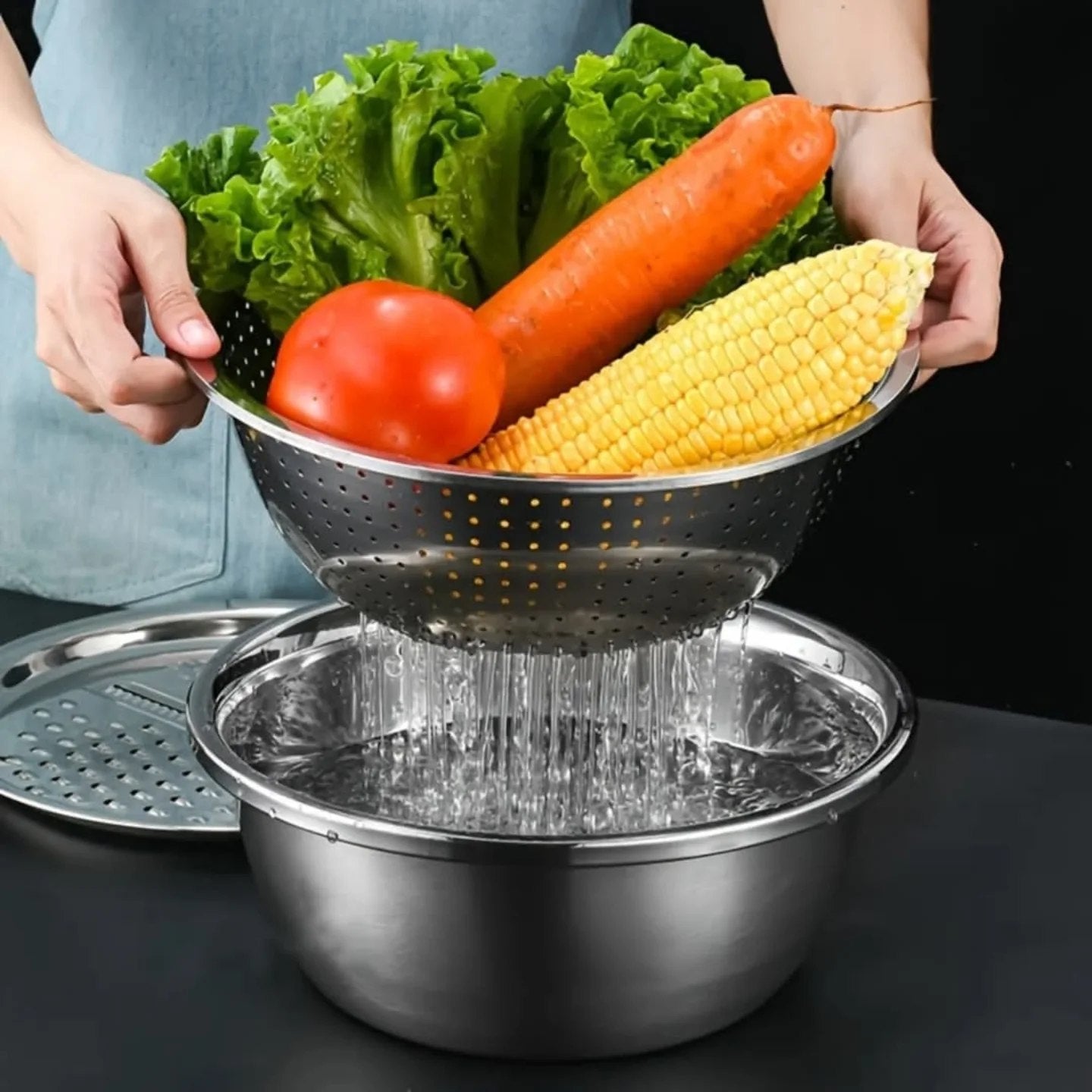 3in1 Stainless Steel Colander With Grater