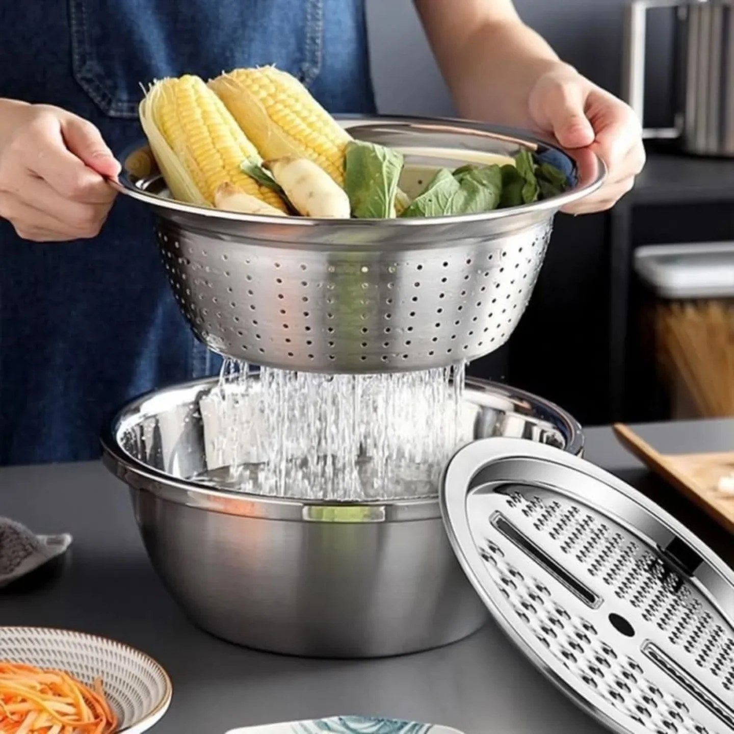 3in1 Stainless Steel Colander With Grater