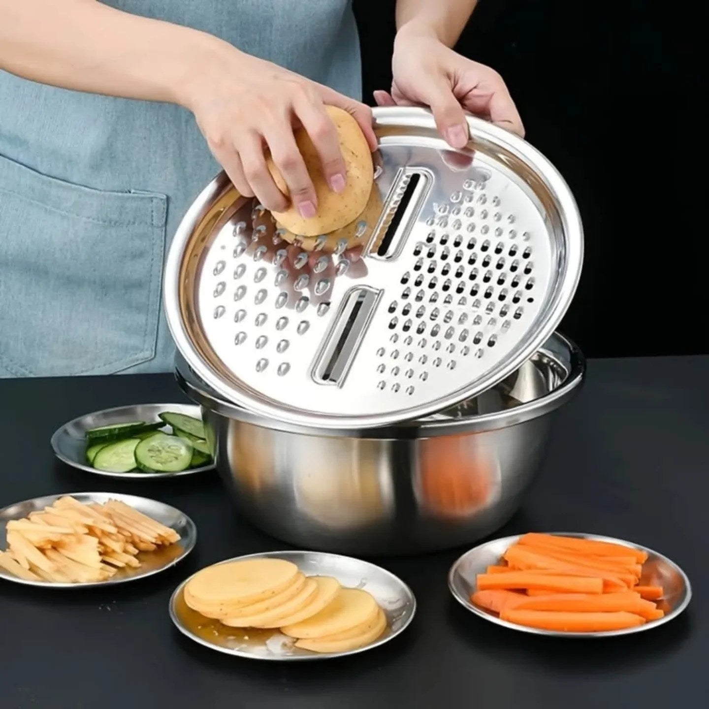 3in1 Stainless Steel Colander With Grater