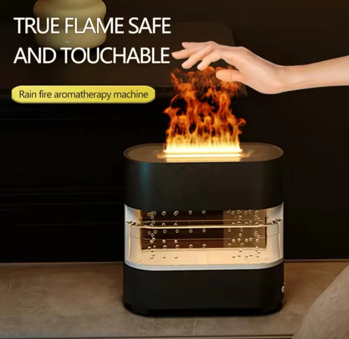 Rain Drops Simulation Flame Humidifier, Colourful Rain And Fire Aroma Diffuser, Dynamic Flame Air Humidifier