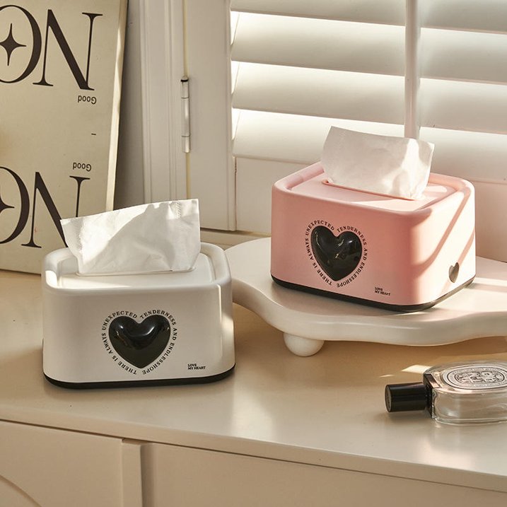 1pc INS Heart-shaped Tissue Box Living Room And Bedroom Decoration Creative Desktop Tissue Storage Box Spring Drawstring Box