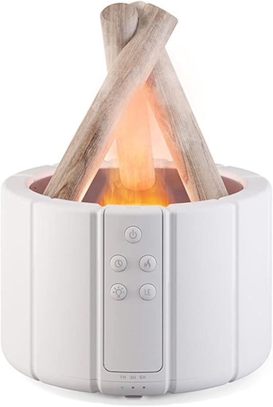 Campfire Flame Fire Diffuser, Bonfire Aromatherapy Essential Oil Diffuser, 250ml Wood Cool Mist Humidifier for Home,Bedroom,Office, Remote Control, Auto Shut-Off, Night Light, Gift (White)