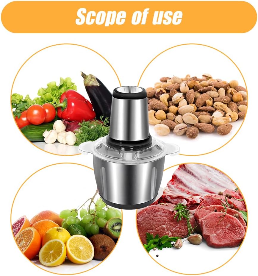 Heavy-Duty 3L Stainless Steel Meat Grinder and Food Processor for Meat, Vegetables, Fruits - Electric Kitchen Mincer and Chopper - Silver