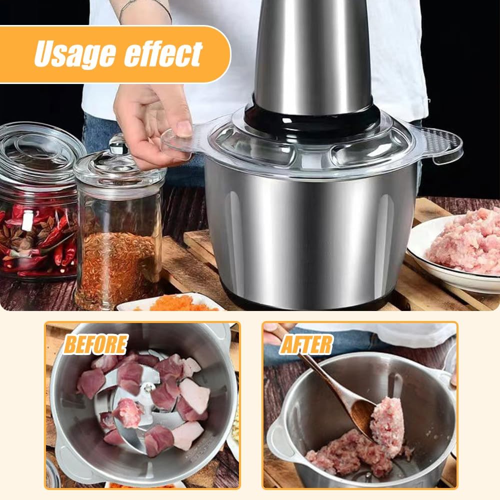 Heavy-Duty 3L Stainless Steel Meat Grinder and Food Processor for Meat, Vegetables, Fruits - Electric Kitchen Mincer and Chopper - Silver