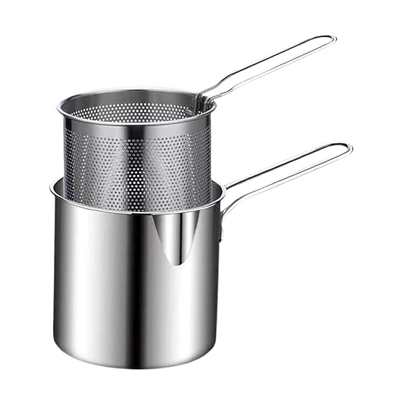 Small Deep Frying Pot with Basket 1200Ml Stainless Steel Fryer Pot with Long Handle Mini Deep Oil Fryer