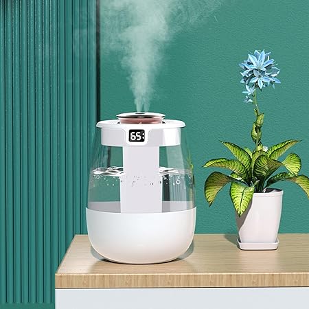 Air Humidifiers for Bedroom, Home & Plants, 2L Cool Mist Humidifiers, Quiet Top Fill Air Humidifier, Desk Humidifiers with Humidity Display