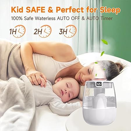 Air Humidifiers for Bedroom, Home & Plants, 2L Cool Mist Humidifiers, Quiet Top Fill Air Humidifier, Desk Humidifiers with Humidity Display