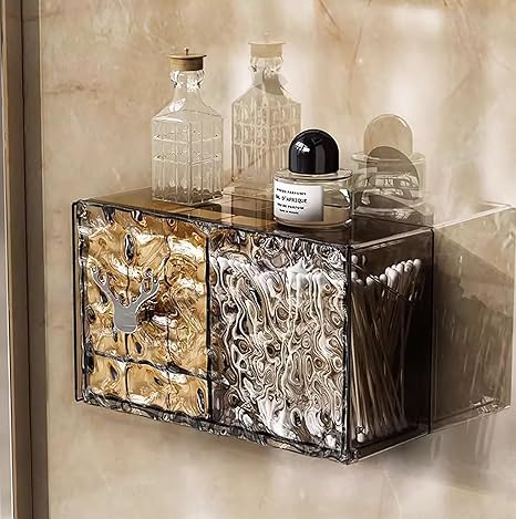 WALL MOUNTED ACRYLIC COTTON PAD STORAGE BOX