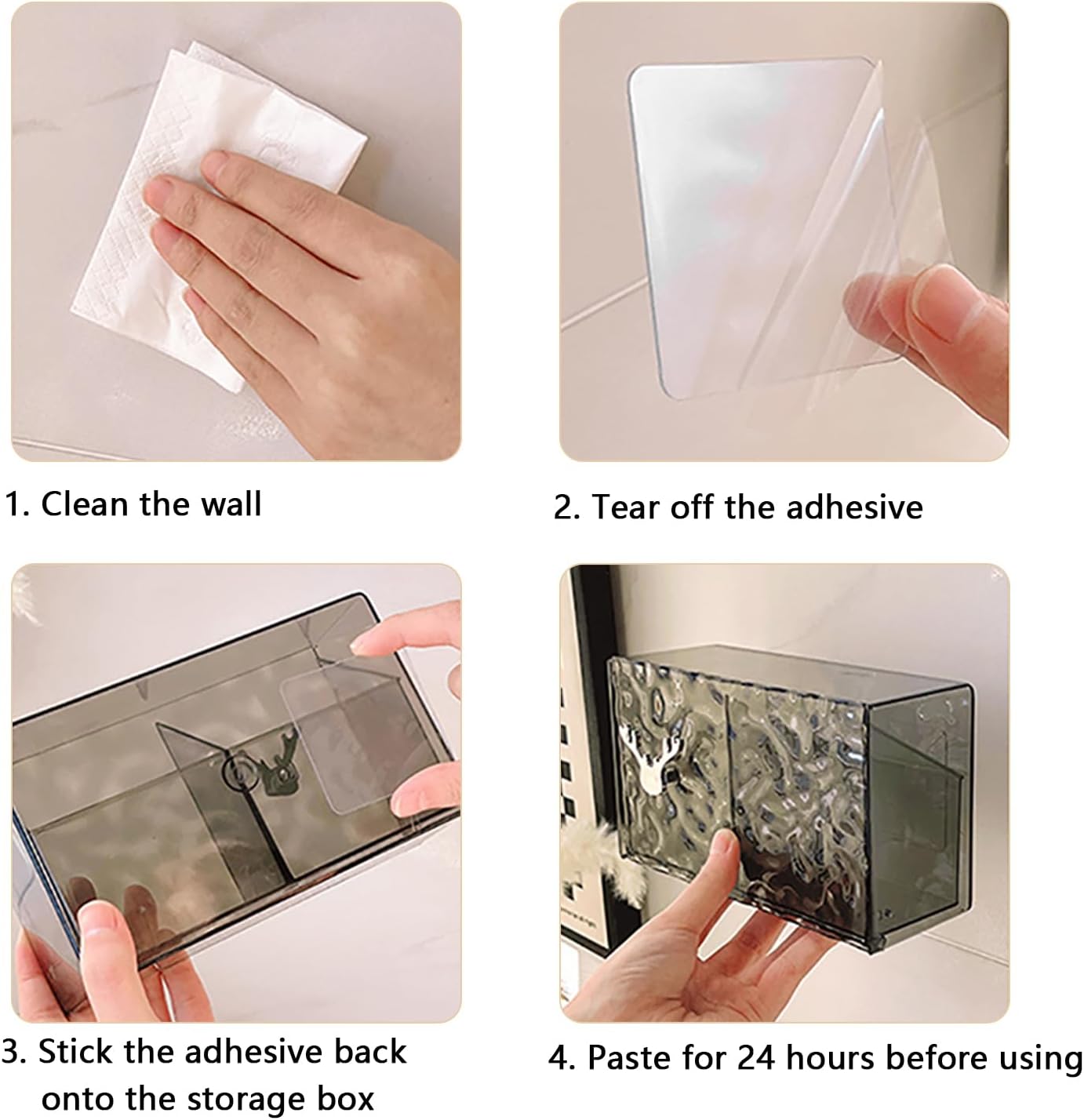 WALL MOUNTED ACRYLIC COTTON PAD STORAGE BOX