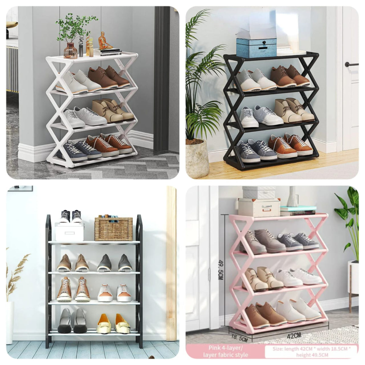 4-Layer X-Shaped Shoe Rack