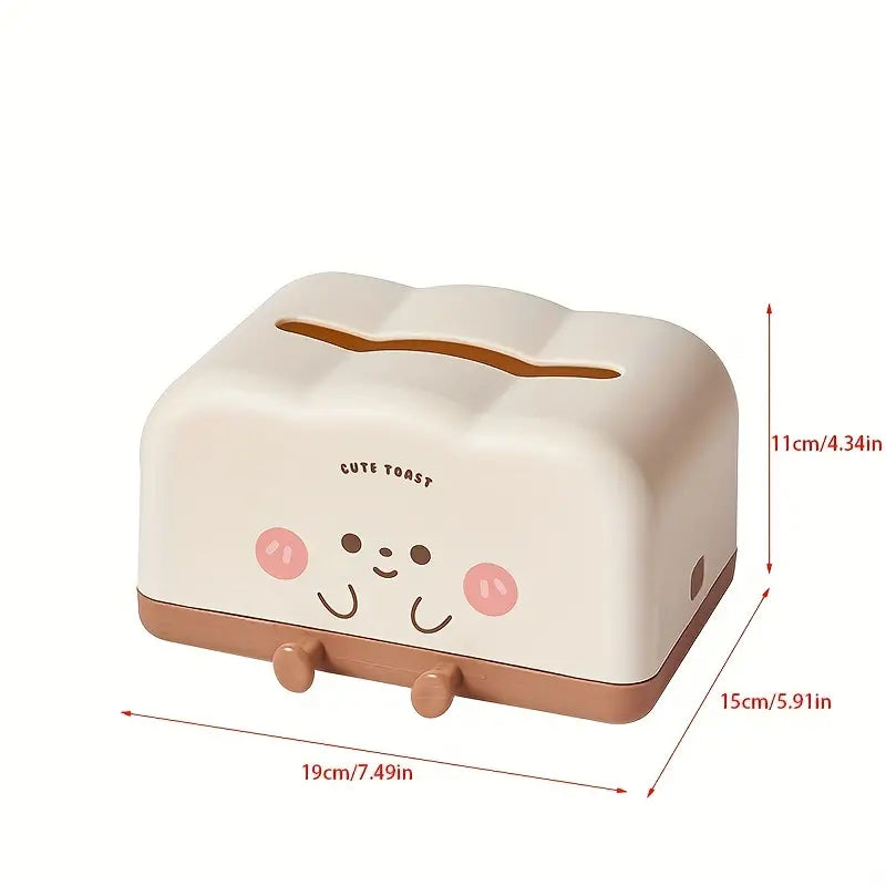 Cute Toast Design Plastic Tissue Holder, 1pc Square Facial Tissue Box for Living Room, Bedroom, Dining Decor, Minimalist Luxury Napkin Dispenser with Storage, Creative Home Accessory