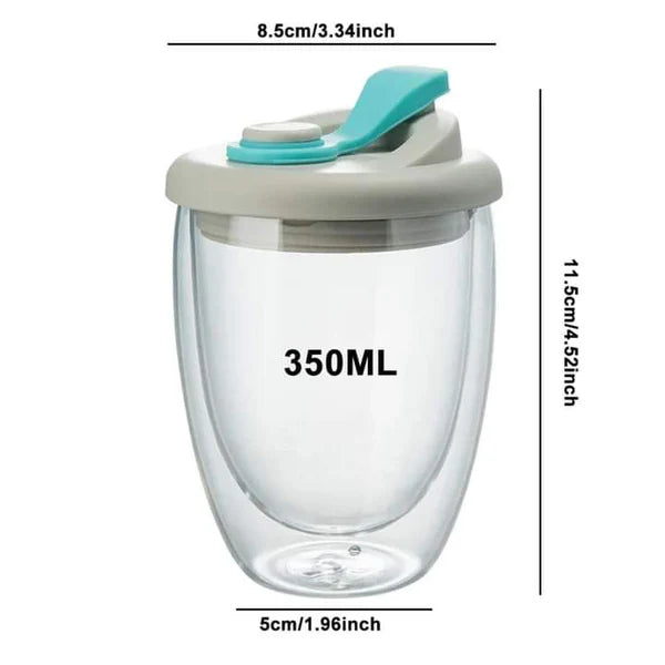 Double Layer Travel Glass Mug With Lid