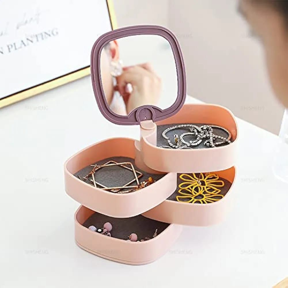 Rotatable 4 Layer Jewellery Organizer With Mirror