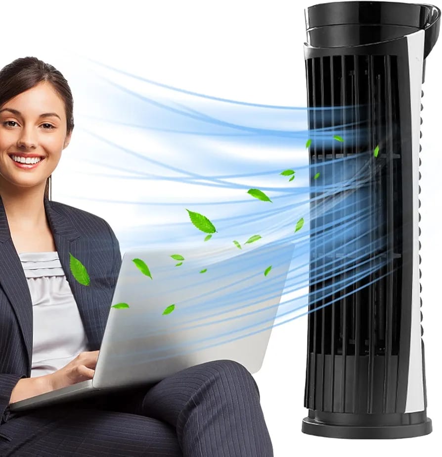 Outfany Cooling Ace Air Conditioner, Smart Tower Fan Bladeless With LED Lights USB Powered 2 Speeds Oscillating Fan For Bedroom