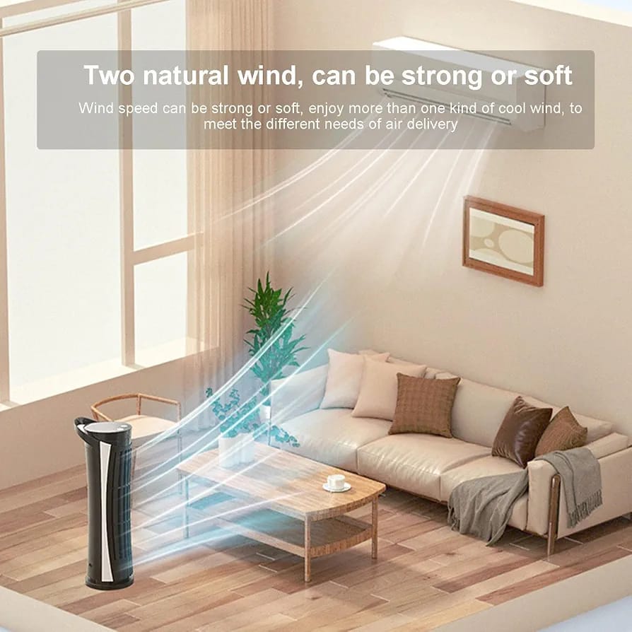 Outfany Cooling Ace Air Conditioner, Smart Tower Fan Bladeless With LED Lights USB Powered 2 Speeds Oscillating Fan For Bedroom