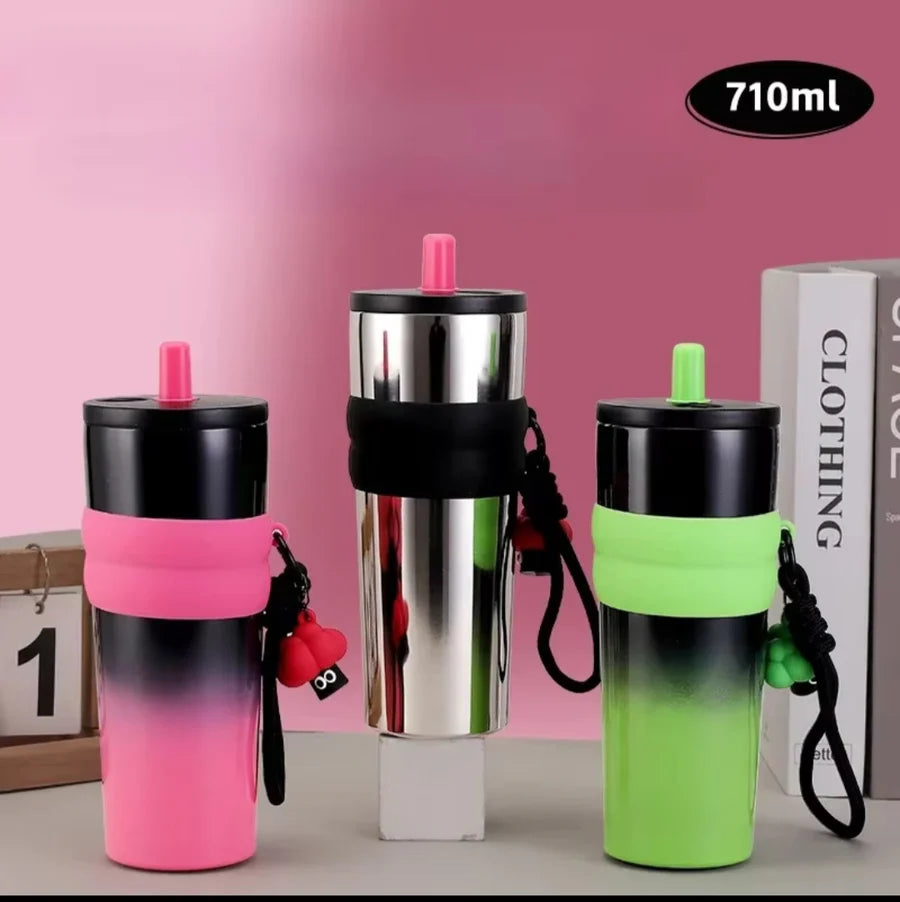 High-Quality Mirror Surface Thermcups with Straw – 710ml Capacity, Insulated Tumbler