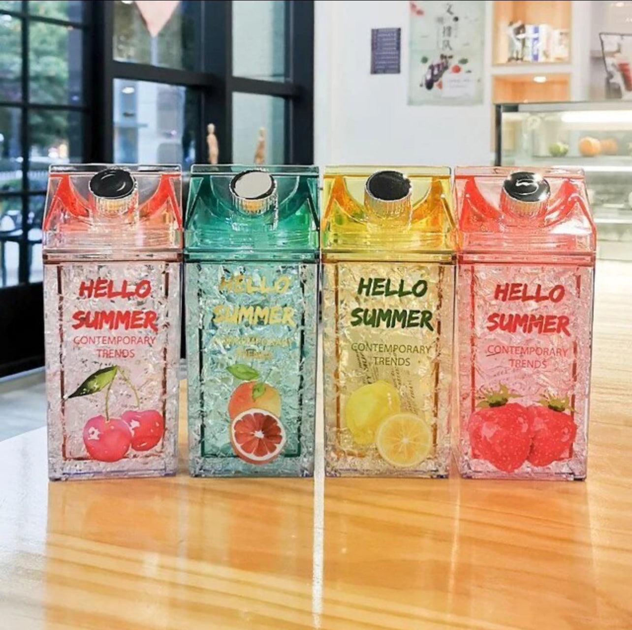 Hello Summer Cute Water Bottle With Straw