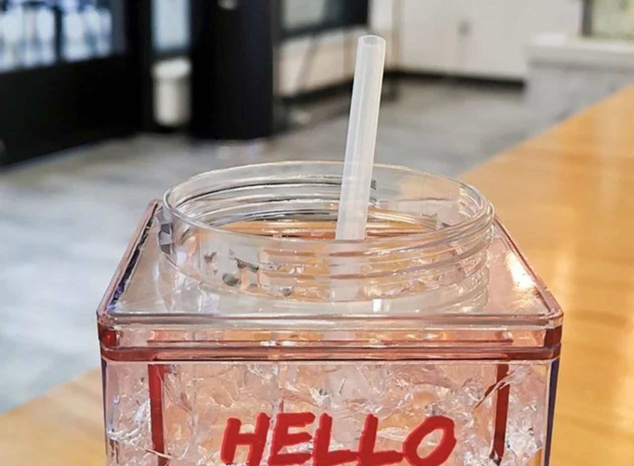 Hello Summer Cute Water Bottle With Straw