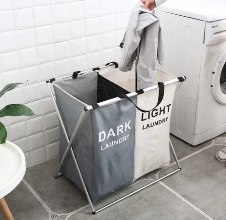 Foldable 2 and 3 section laundry basket