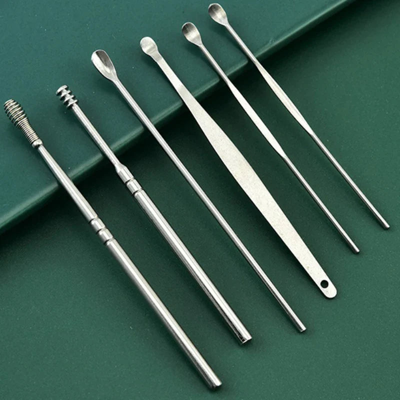 Ear Wax Cleaning Tools Kit Set With Leather Pouch Spring Curette