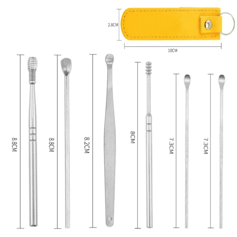 Ear Wax Cleaning Tools Kit Set With Leather Pouch Spring Curette