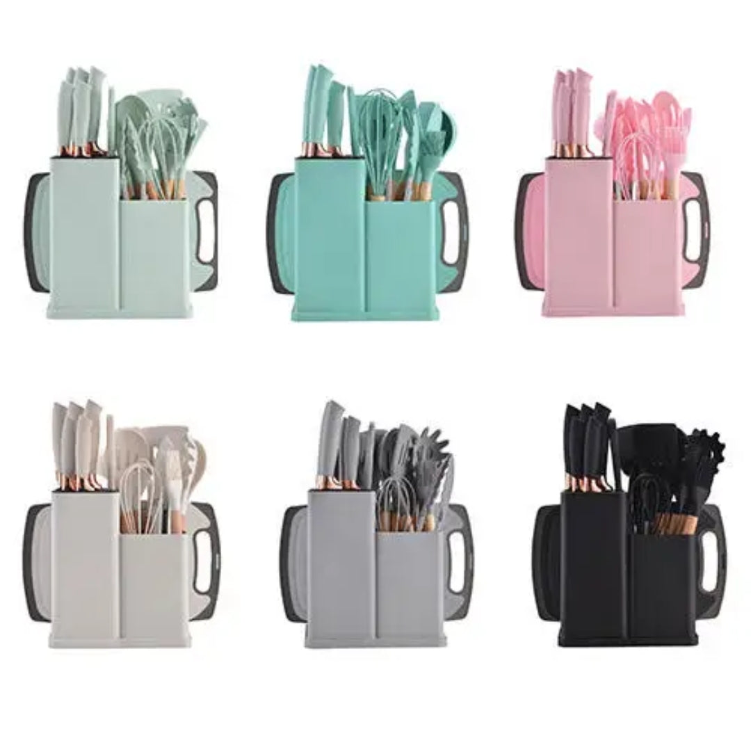 19 pc Kitchen Utensils With Knife Set