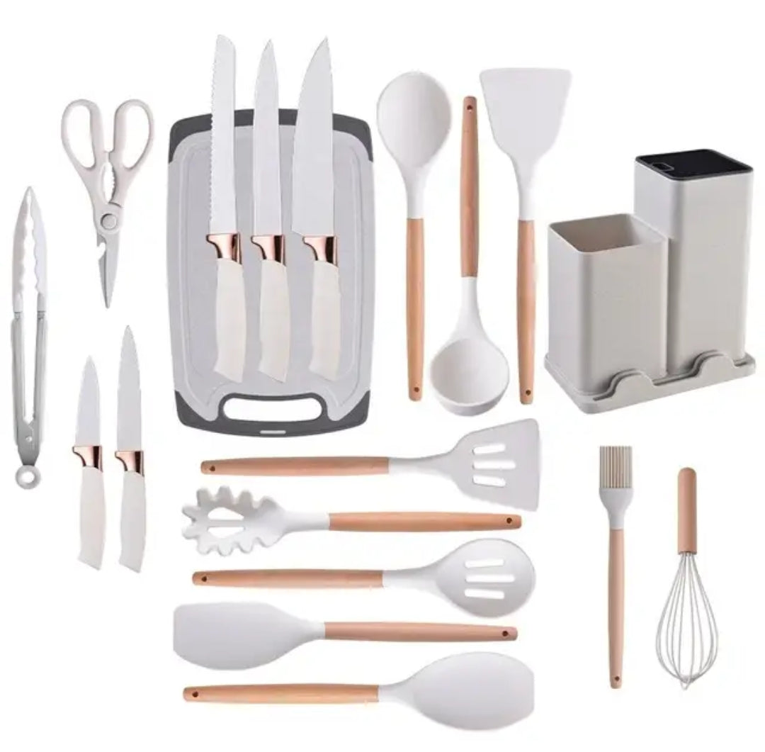 19 pc Kitchen Utensils With Knife Set