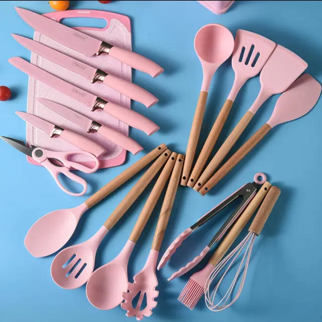 19 pc Kitchen Utensils With Knife Set