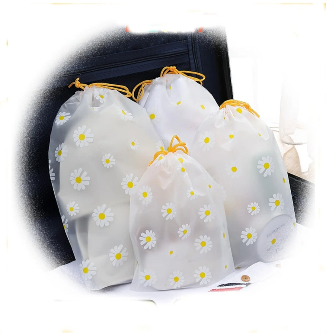 waterproof daisy drawstring bag portable travel organizer 4 pc set