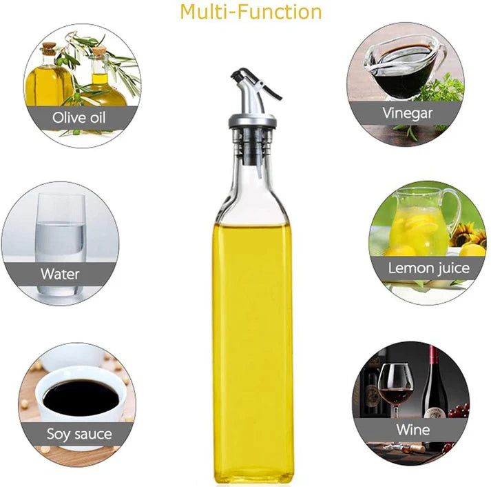 Oil Dispenser Bottle – 500ml Glass Cooking Oil and Vinegar Cruet No Drip with Stainless Steel Funnel