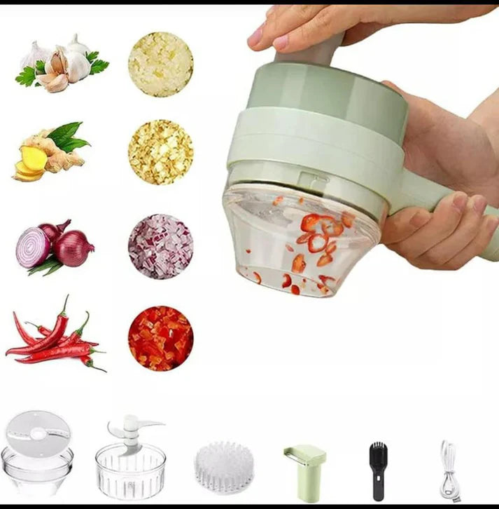 4 in 1 Portable Electric Vegetable Cutter Set,Wireless Food Processor for Garlic Pepper Chilli Onion Ginger Meat Multifunction Chopper Slicer