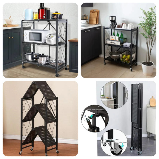 Metal 3 Layer Foldable Kitchen Trolley