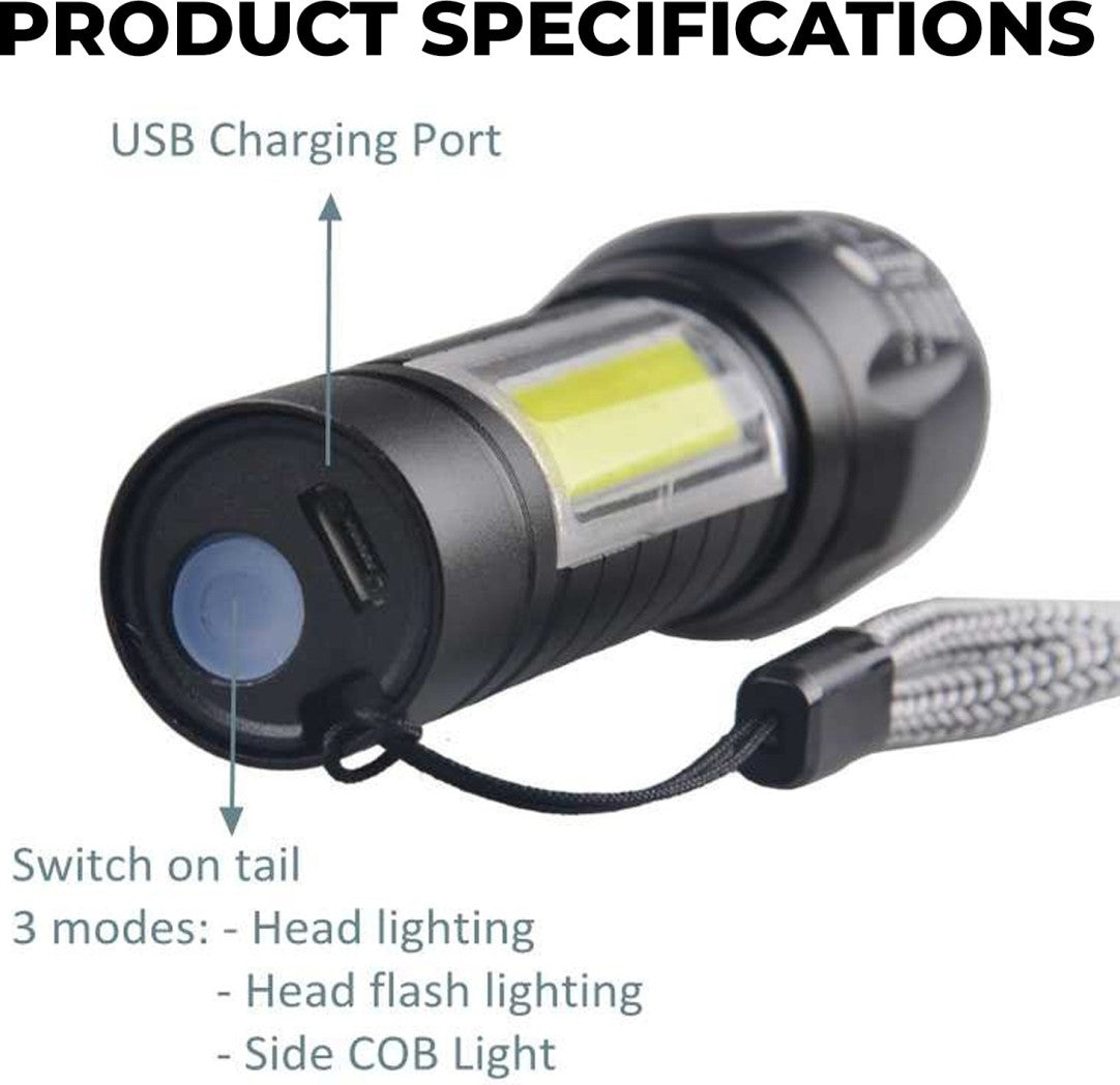 Power Style Zoomable LED Torch Flashlight Waterproof – 4 in 1 adjustable Light