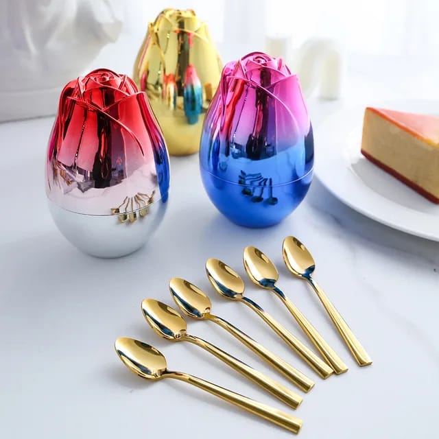 Food Grade Mood Egg Shape Holder Luxury Cutlery Set 6pcs Stainless Steel Egg Cutlery