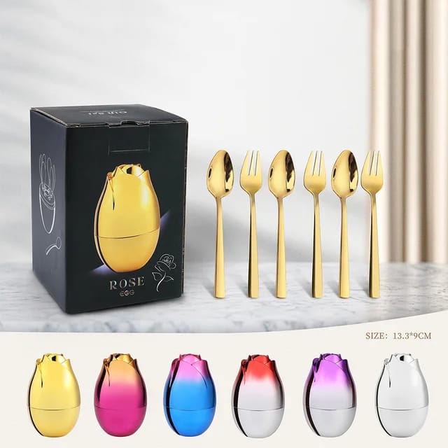 Food Grade Mood Egg Shape Holder Luxury Cutlery Set 6pcs Stainless Steel Egg Cutlery