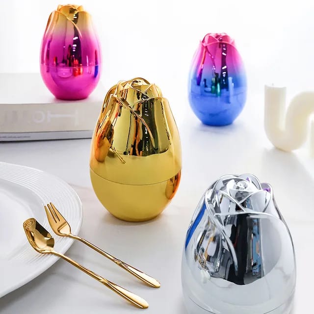 Food Grade Mood Egg Shape Holder Luxury Cutlery Set 6pcs Stainless Steel Egg Cutlery