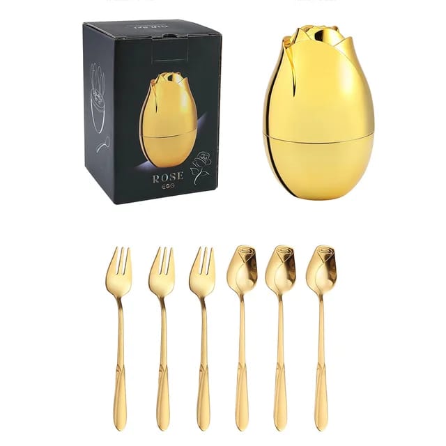 Food Grade Mood Egg Shape Holder Luxury Cutlery Set 6pcs Stainless Steel Egg Cutlery