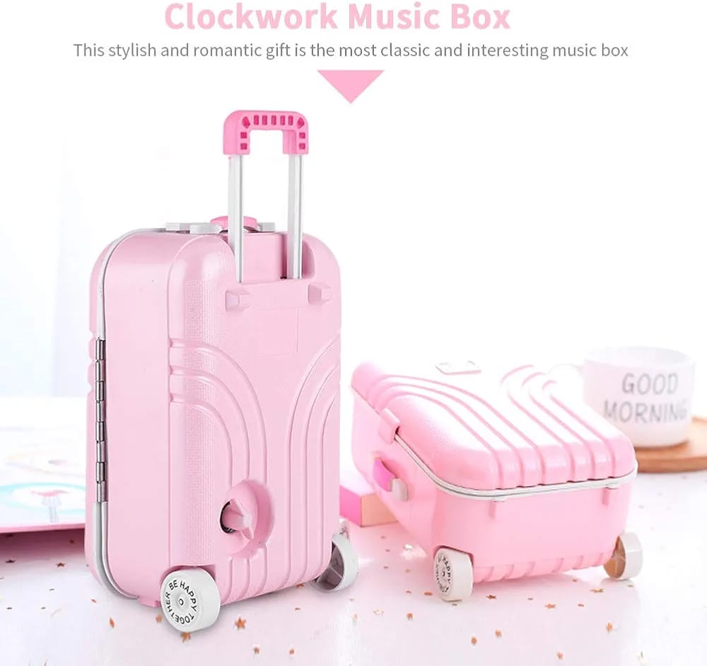 Girl's Musical Jewelry Storage Box, Cute Pink Suitcase Model Mini Music Box Musical Jewelry Box for Girls Clockwork Music Box Jewelry Music Box for Children