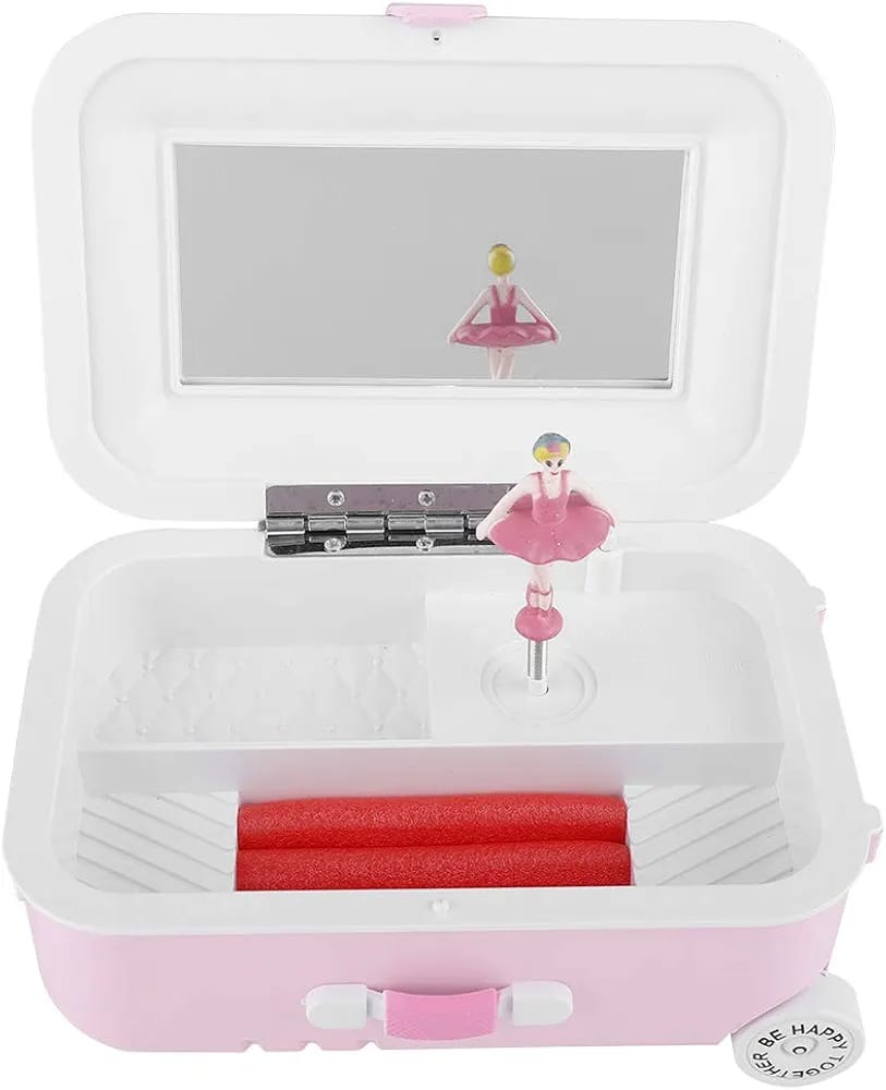 Girl's Musical Jewelry Storage Box, Cute Pink Suitcase Model Mini Music Box Musical Jewelry Box for Girls Clockwork Music Box Jewelry Music Box for Children