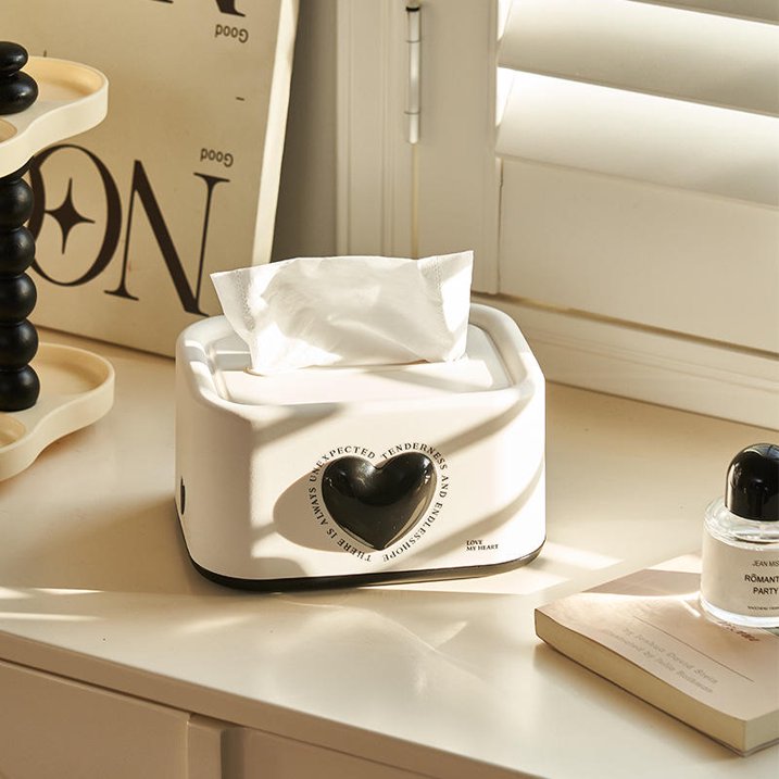 1pc INS Heart-shaped Tissue Box Living Room And Bedroom Decoration Creative Desktop Tissue Storage Box Spring Drawstring Box