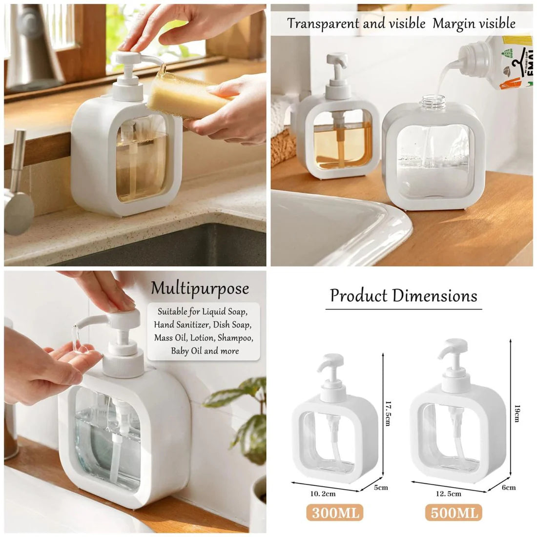 Hand Wash Dispenser Bottle 500ML Soap Dispenser for Bathroom and Kitchen